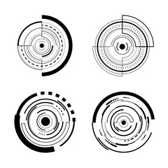 Set of black circle logo abstract on white background, Elements of digital technology sci-fi futuristic user interfaces. Vector illustration.