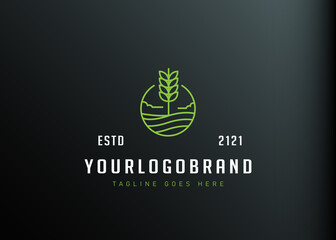 Wheat field logo design. Vector illustration of wheat agriculture monoline design. Modern vintage icon design template with line art style.