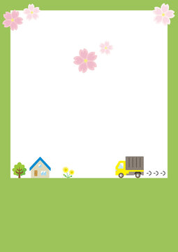 配送イメージと桜の花のテンプレート(シンプル)