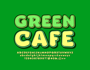 Vector creative sign Green Cafe with Trendy Font. Retro style Alphabet Letters and Numbers set