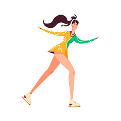 Female figure skater isolated on white vector illustration. Winter sport, ice dancer, gymnast woman design element. Championship, competition activity in cartoon style.