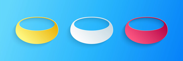 Paper cut Bowl icon isolated on blue background. Paper art style. Vector.