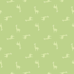 Abstract seamless animal pattern with safari giraffes print. Light green background. Childish funny backdrop.