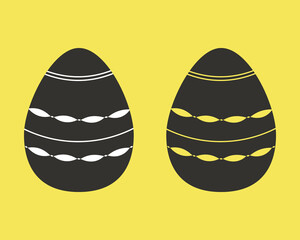 Easter egg icon set. Black illustration with hand drawn decoration. Yellow background