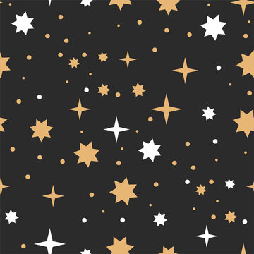 Star astronomy seamless pattern illustration. Starry night vector fabric wallpaper. Abstract galaxy background.