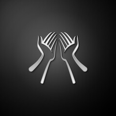 Obraz premium Silver Hands icon isolated on black background. Long shadow style. Vector.