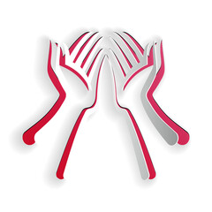 Paper cut Hands icon isolated on white background. Paper art style. Vector.