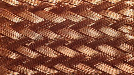 Braided copper wire strip close-up, flat lay top view.