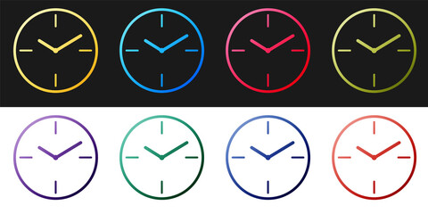 Set Clock icon isolated on black and white background. Time symbol. Vector.