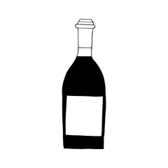 bottle of wine icon, sticker. sketch hand drawn doodle style. monochrome minimalism. drink, alcohol, menu.