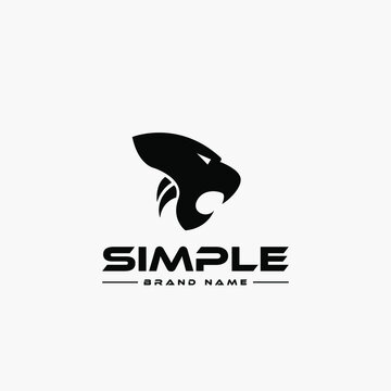 Logo design template, with a minimalist black tiger head shape icon