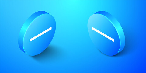 Isometric Ruler icon isolated on blue background. Straightedge symbol. Blue circle button. Vector.