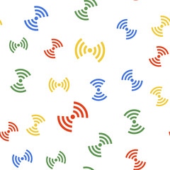 Color Wi-Fi wireless internet network symbol icon isolated seamless pattern on white background. Vector.