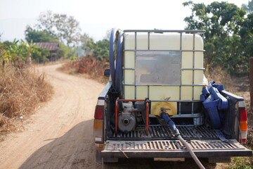 Water tank on a pickup truck