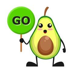 vector illustration of cute avocado fruit choice or character sign go. cute avocado fruit Concept White Isolated. Flat Cartoon Style Suitable for Landing Page, Banner, Flyer, Sticker.