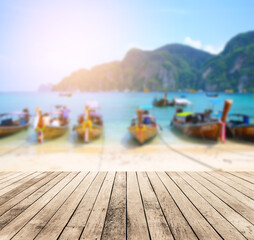 Old wood floor or wood table with sea scape islands  background for product display