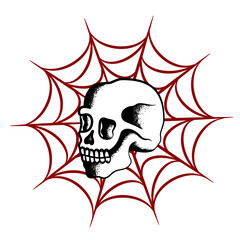Skull and spider web dotwork tattoo design. Beautiful vector old school tattoo. Traditional skull and web tattoo design vector. 