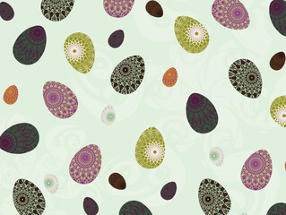 Easter holiday attributes on the grey background with patterns