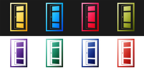 Set Open door icon isolated on black and white background. Vector.