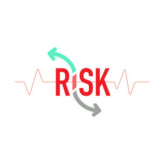 Risk typographic design. Upward and downward arrow with heartbeat line as a gimmick of risk. Vector illustration outline flat design style.