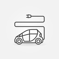 Electric Car with Cable and Plug outline vector concept icon or design element