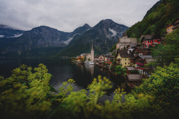 Fototapeta premium Austria Hallstatt, Classic view of Hallstat Village.