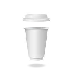 Vector 3d realistic white paper disposable beverage cup isolated on white background. Coffee, Soda, Tea, Cocktail, Milkshake. Packaging design template for mockup. Foreground