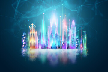 Creative background, smart city, big data transmission technology concept. 3D rendering, 3D illustration.