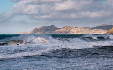 Naklejka na ściany i meble Rough seas after Storm Hortense at Ile Rousse in Corsica