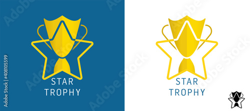 Trophy Logo Design In The Star First Place, Contest Winner, Number Creative Symbol Concept Award, Champion Abstract Business Logo Idea Gold Trophy Icon Corporate Logotype Wall Mural-Zeynep