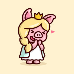 CUTE PIG PRINCESS WITH LONG BLONDE HAIR MAKE AN HAPPY EXPRESSION.