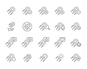 Set of egg and sperm cell line icon. Human fertilization, zygote, new embryo and more.