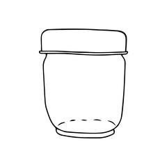 Black hand drawing vector illustration of a glass empty jar with a lid isolated on a white background
