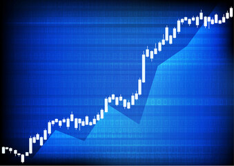 Vector : Binary code and business graph on blue background