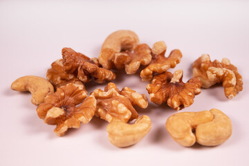 cashews and peeled walnuts mixed