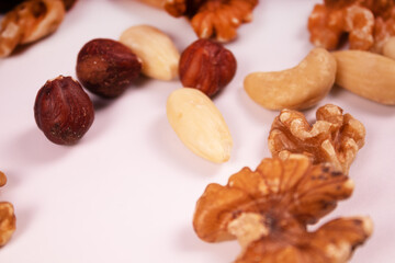 cashew hazelnuts and walnuts close up