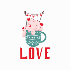 Flat cartoon style illustration isolated on white background. Valentines day.	
