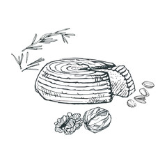 Soft cheese with Provencal herbs and nuts sketch