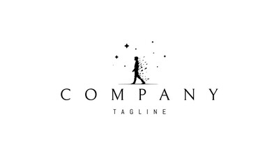 Vector logo on which an abstract image of a walking person falling apart, representing time.