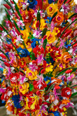 Fototapeta premium paper flowers as a background or decor. Traditional decoration for event or holidays in Vietnam.