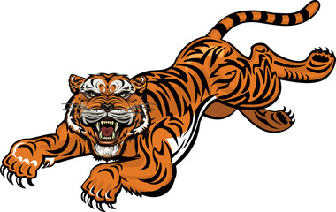 Fototapeta na wymiar Angry Tiger Jump. Color Tattoo