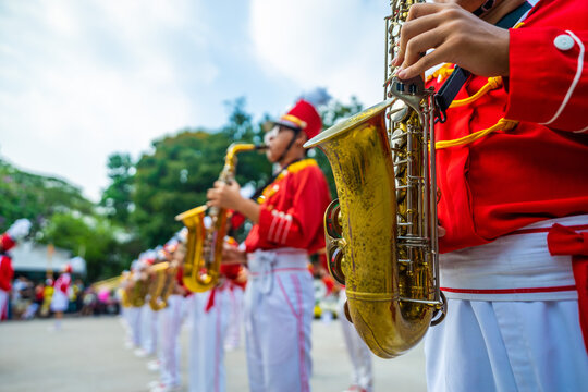 marching band playing musicians, instruments in Tet holidays in Vietnam