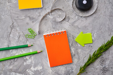 Stationery supplies closeup, marble background
