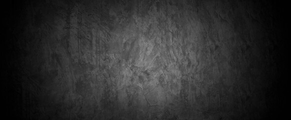 Old wall texture cement dark black gray panorama background abstract grey color design are light with white gradient background.