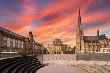 Chemnitz Sachsen Kirche Platz Karl Marx Stadt Theaterplatz Opernhaus Chemnitz Petrikirche Straße...