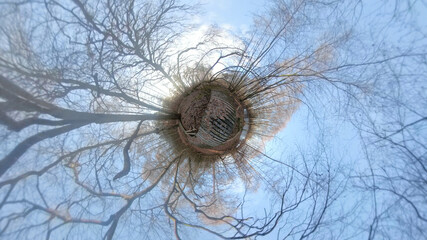 Natur 360 Grad kleine Planet Holzsteg im Wald