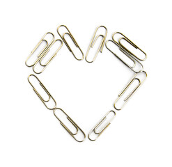 Heart Made Out of Paper Clips on white background