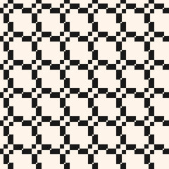Vector seamless pattern with grid, mesh, net, lattice, weave. Jacquard textile texture. Black and white geometric ornament. Simple abstract monochrome background. Repeat design for print, fabric, wrap