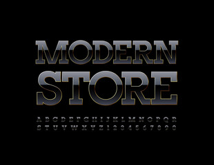 Vector chic sign Modern Store. Shiny Black and Gold Font. Luxury Alphabet Letters and Numbers set