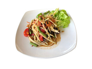 Green papaya Salad(Som Tum Thai) on white background